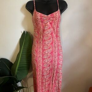 Billabong Pink and White Ruffled Ruched Sundress